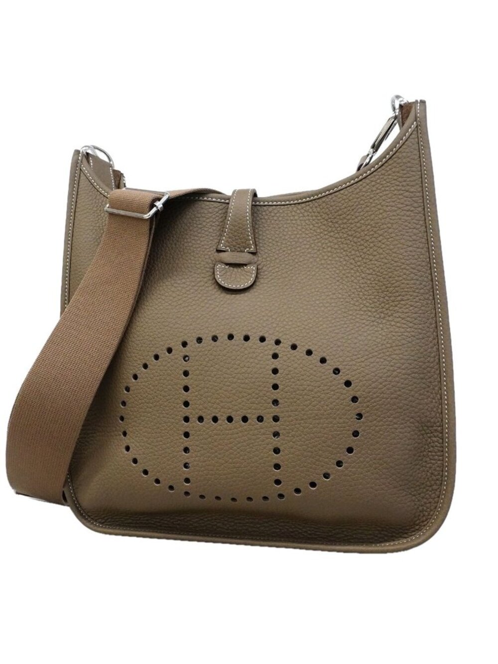 Hermes Shoulder Bag Evelyne Taurillon Clemence Etoupe Silver